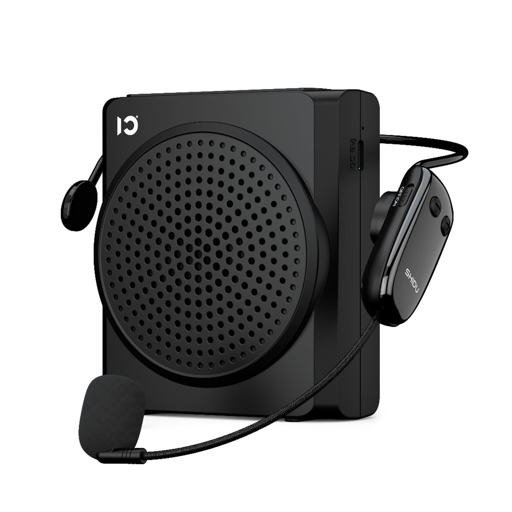 SHIDU S617 Mini Wireless Voice Amplifier with Wireless Headset,16W Speaker, Mute Function, Bluetooth 5.0, AUX Input & Type C Charging Port for Teachers Tour Guides Coaches Classroom Meeting|Black
