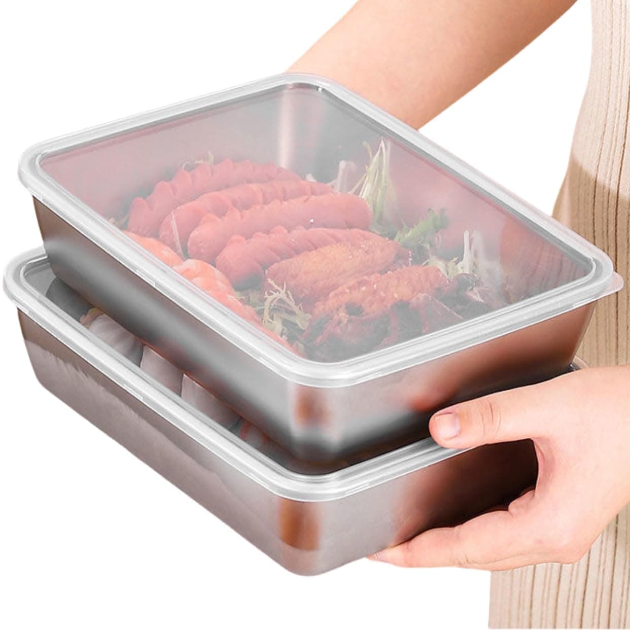 MARSION Fridge Storage Box Stainless Steel Food Storage Containers | Food Grade, Leakproof Kitchen Organizer | Freshness Locking, Microwavable & Freezer Safe (2000 Ml Pack of 2)