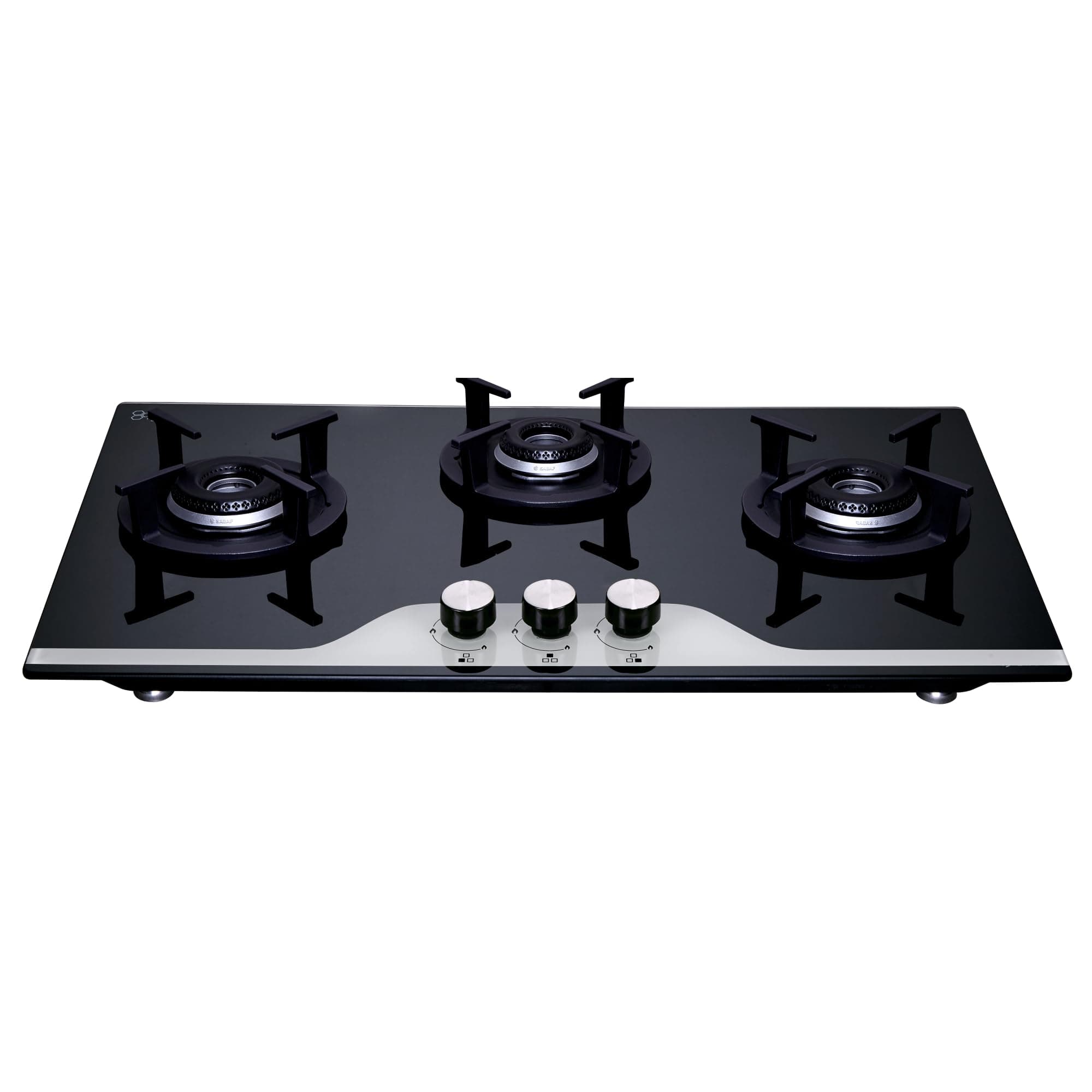 Elica 75cm 3 Burner Auto Ignition Hob | SABAF Burners | Dual Tone Toughened Glass | Cast Iron Pan Support | 5-Year Glass & Valve Warranty | RG FLEXI HCT 375 DX LOTUS BK DUAL TONE