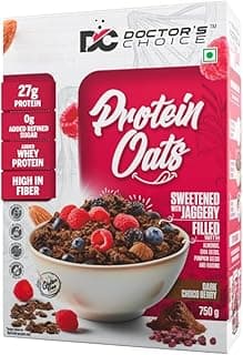 Doctors Choice High Protein Oats 750g | 27g Protein Oatmeal | Dark Choco Berry Flavor | No Added Sugar | Gluten Free | High Fiber Healthy Breakfast Oats