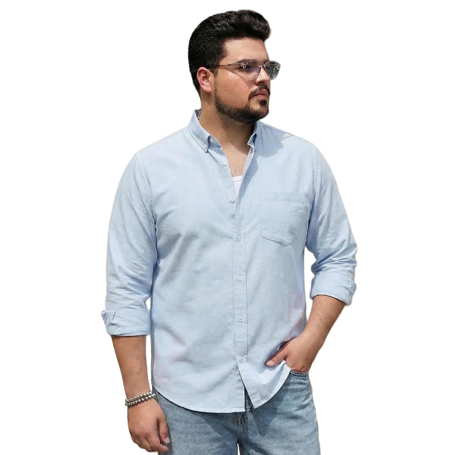 Urbano Plus Men's Cotton Full Sleeve Regular Fit Solid Oxford Shirt with Button-Down Collar