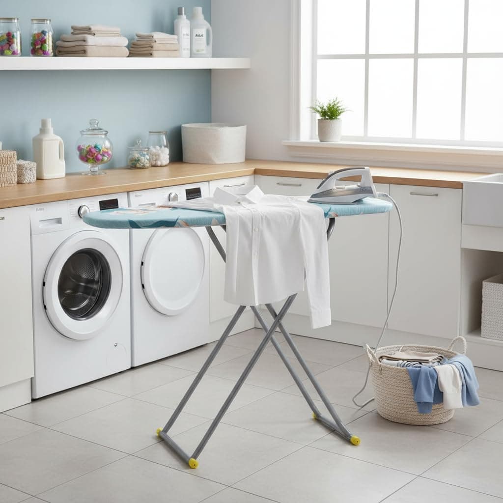 FLIPZON Premium Wooden 13" Unique Ironing Board with Heatproof Iron Holder | Foldable & Height Adjustable, Sturdy Frame | Compact & Space Saving Design (115 x 37 cm) (Pale Sky Blue)