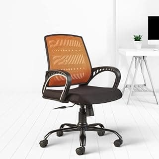 CELLBELL C106 Medium Back Mesh Office Chair/Study/Revolving/Computer Chair for Work from Home Metal Base Height Adjustable Reclining Chair [Orange]