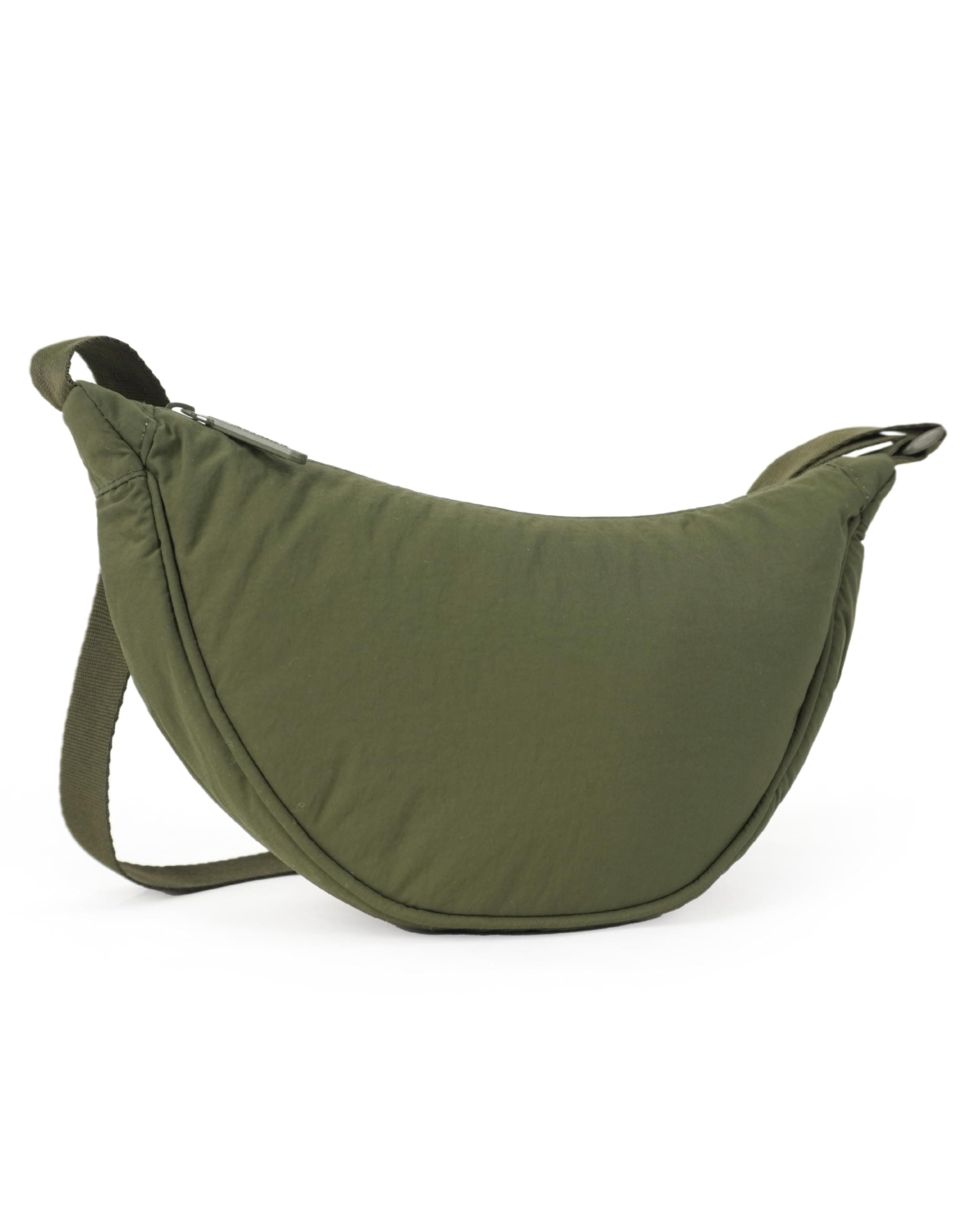 Destinio crossbody bags for women and men - slim & stylish, luxury Nylon fabric, branded zippers - small side half moon sling bag & waist bag, Unisex chest bag (Olive Green, Half Moon Sling)