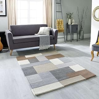 Hand Woven Tufted Wool Rectangular Carpet for Living Room Bedroom and Hall Size 12X15 Feet, Color Brown Grey