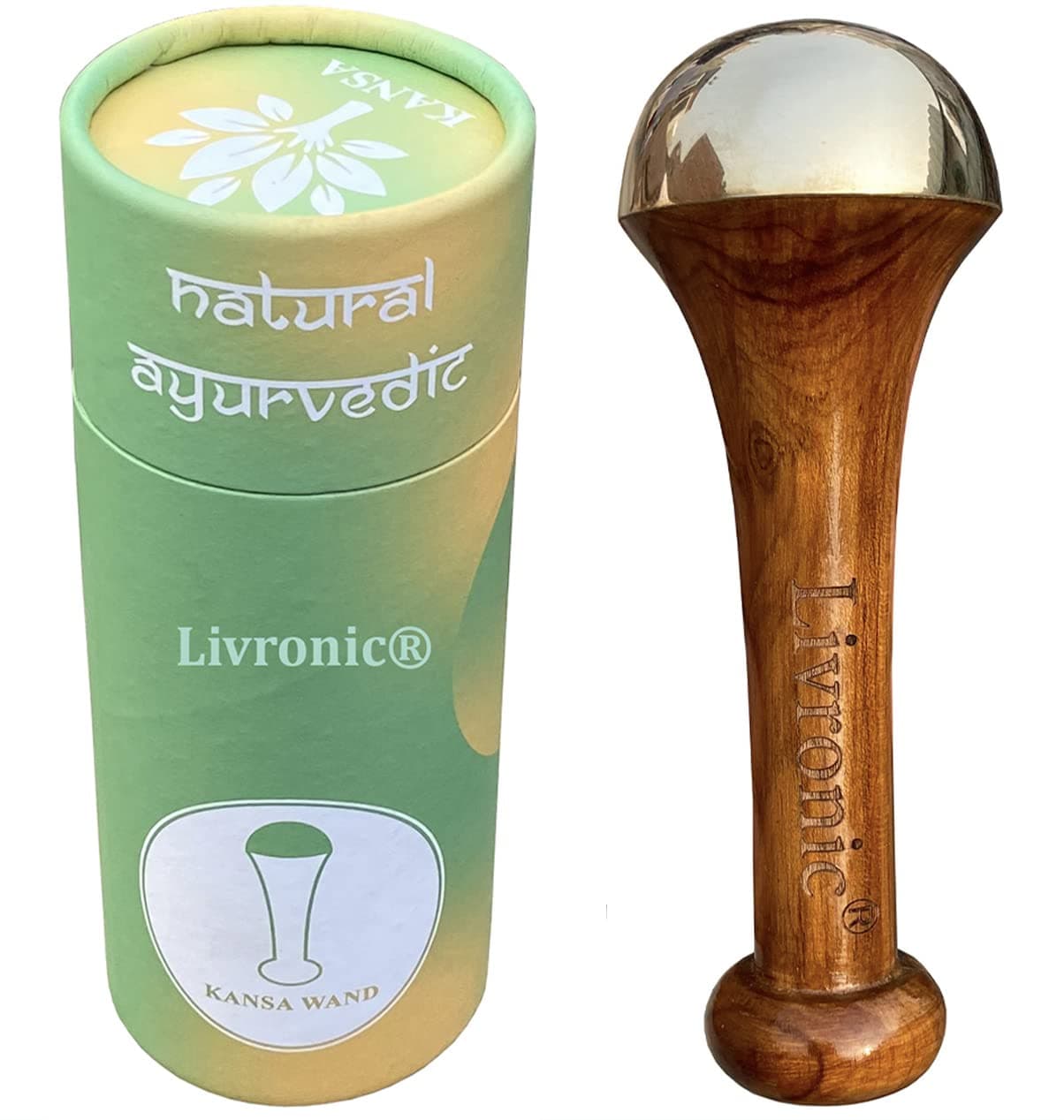 Livronic Kansa Wand (4.5 inch Bronze) Small For Face, Body and Foot Massager (All in One) Herb Wood Handle (Pack of 1)