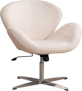 Modern Swivel Lounge Chair with Hydraulic Lift for Home Office Hotel Cafe (White Boucle Fabric)