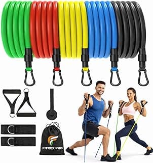 FITROX PRO 11 in 1 Resistance Bands Set for Exercise, Home Gym Workout, Resistance Tube Kit with Handles, Door Anchor, Ankle Straps & Carry Bag for Men & Women Full Body Training