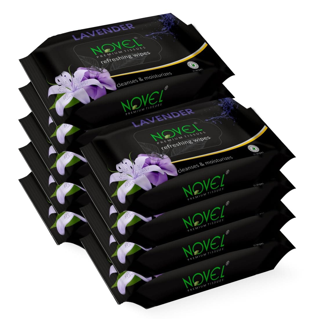 Novel Refreshing Wet Wipes for Face 25 Wipes x Pack of 9 (225 Wipes) | Wet Wipes for Women & Men with Lavendar Fragrance | Aqua, Menthol, PEG-400, Glycerin | pH Balanced, Dermatologically Safe, Hypoallergenic, Alcohol & Paraben-Free | Soft, Skin-Friendly | Perfect for Home, Travel & Office | Hydrates for Instant Freshness