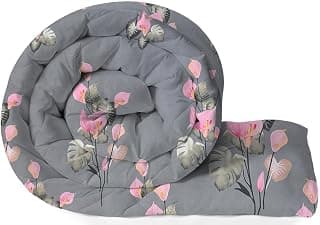 VAS COLLECTIONS 220 GSM Reversible Microfiber AC Comforter/Duvets for Mild Winter | All Season King Size 3 Layered Quilted Blanket for Double Bed (220 cm x 240 cm, Floral, Grey and Pink)