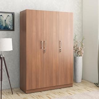 Spacewood Optima Wardrobe | 3 Year Warranty | Almirah, Cupboard, Almari, 3 Door Wardrobe, 2 Hanging Space| Engineered Wood| Walnut Rigato