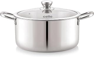 CELLO Tri-Ply 20 cm Stainless Steel Cookware Casserole, 3 LTR | Tri-Ply Bottom Casserole with Glass Lid | Induction and Gas Stove Friendly | for Biryani/Pulao/Halwa/Curries | Silver