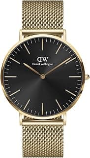 Daniel Wellington Classic Analog Watch for man with Black Round Dial & Gold Stainless Steel Bracelet Band Water Resistant Men's Wrist Watches - DW00100631K