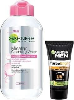 Garnier Skin Naturals, Micellar Cleansing Water, 125ml & Garnier Men, Moisturiser, Brightening and Anti-Pollution, TurboBright, 40 g