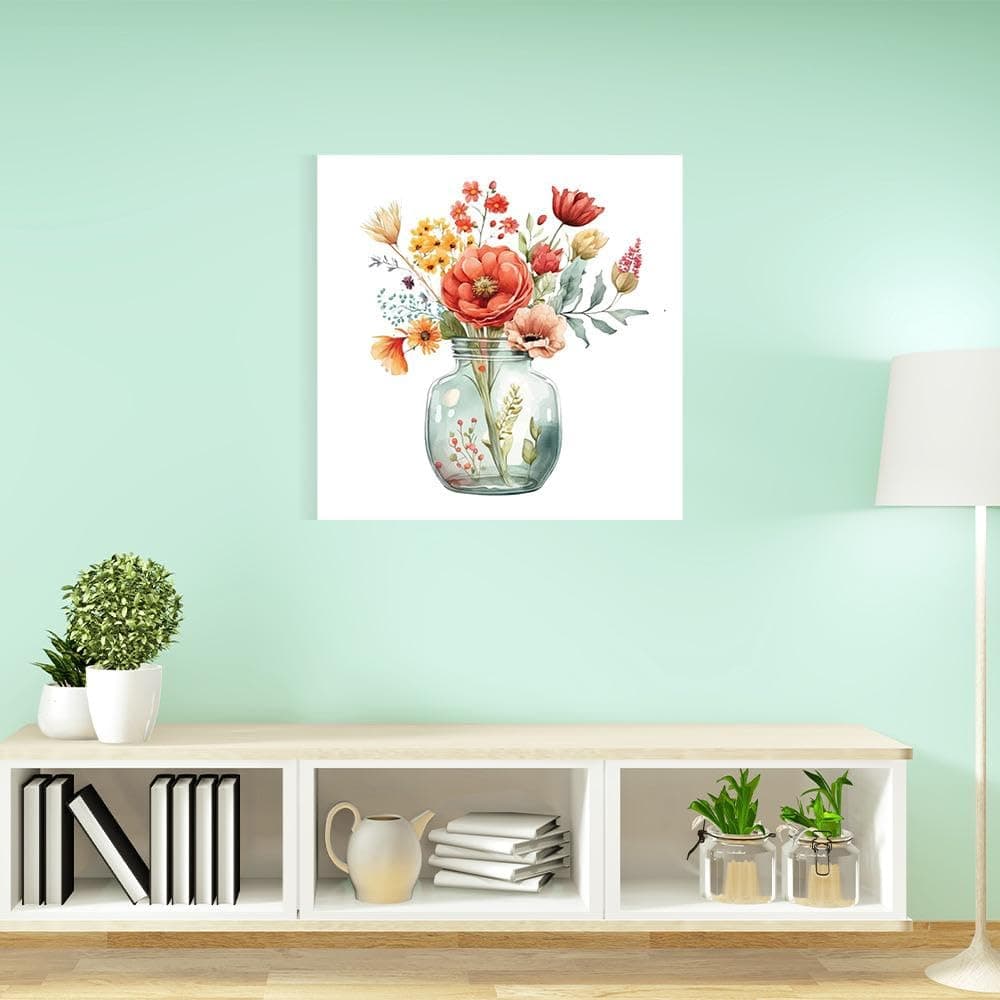 Wakefit Wall Painting, Eternal Blossom Canvas Wall Art, Wooden Framed Flower in Vase,Painting for Wall decoration, Wall Painting for Living Room, Modern Home Decor, Set of 1, (8x8 Inch)