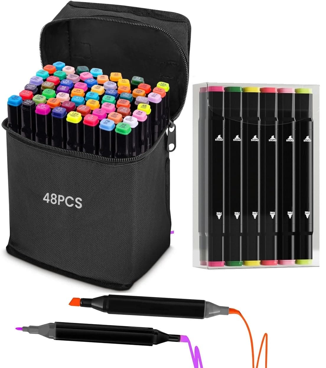 Corslet Pc Alcoholic Markers Set 48 + 12 Alcohol Markers Set Broad Fine Double Head Colour Art Marker for Artists Adult Coloring, Sketching, Painting, Sketch Pen Random Colours
