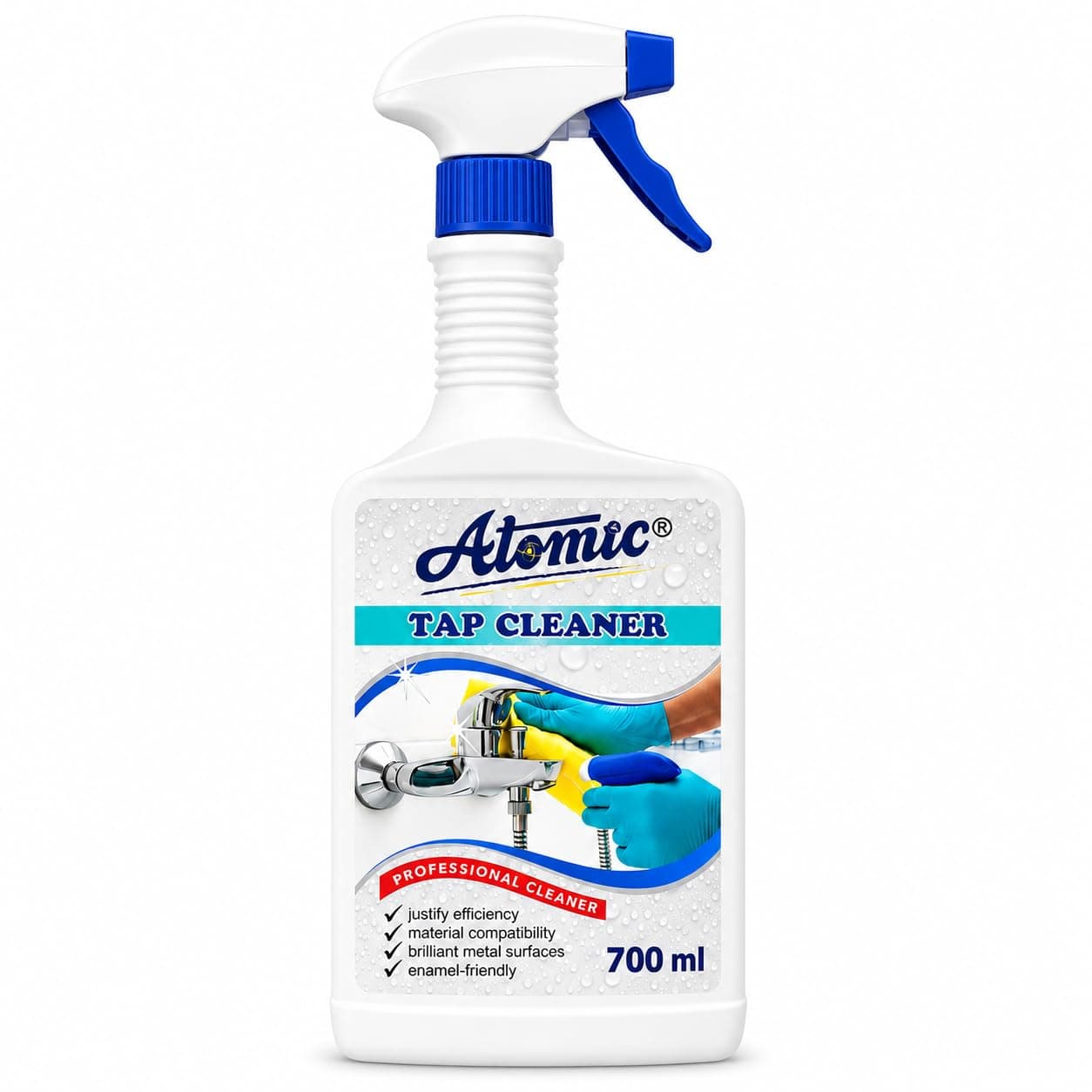 Atomic 700ml Tap Cleaner Removes Hard Water Scaling from Bathroom, Sink & Kitchen Fittings Taps