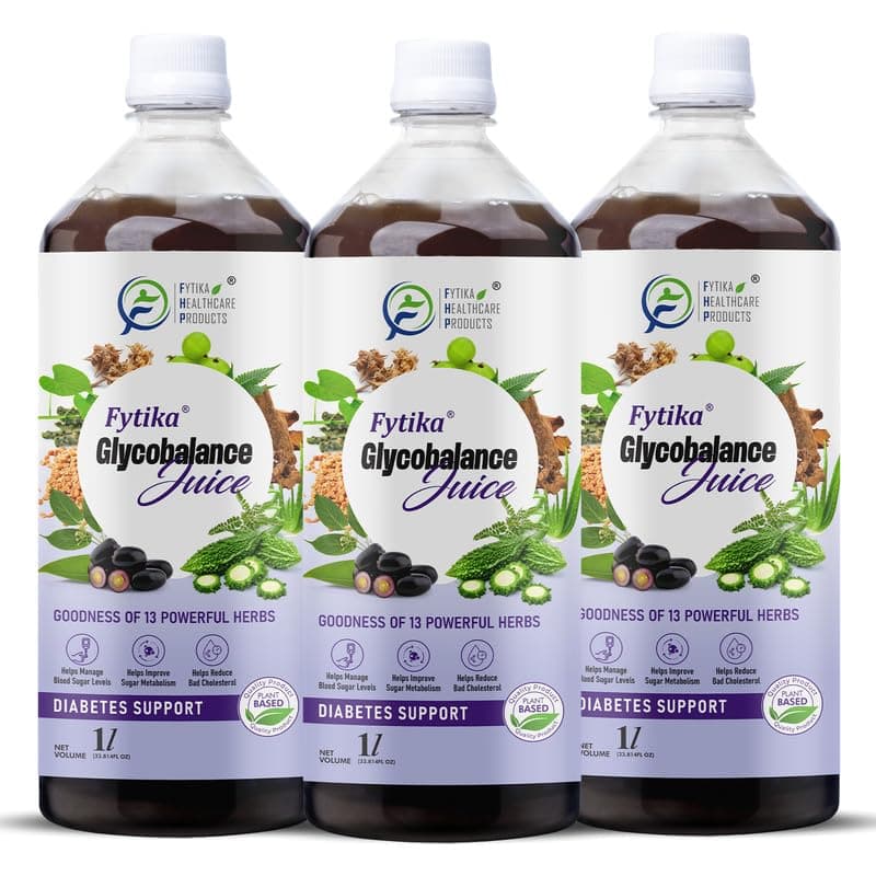 Fytika Glycobalance Juice – 1L | Blend of 13 Ayurvedic Herbs | Amla, Guduchi, Methi, Neem, Karela, Jamun | 100% Ayurvedic Herbal Juice for Men & Women (Pack of 3)
