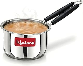 Lifelong Stainless Steel Heavy Bottom Saucepan | 1.5L, 17cm Saucepan with Handle | Milk & Tea Boiling Pot for Kitchen | Induction & Gas Stove Compatible | Durable and Easy to Clean (LLSSP17)