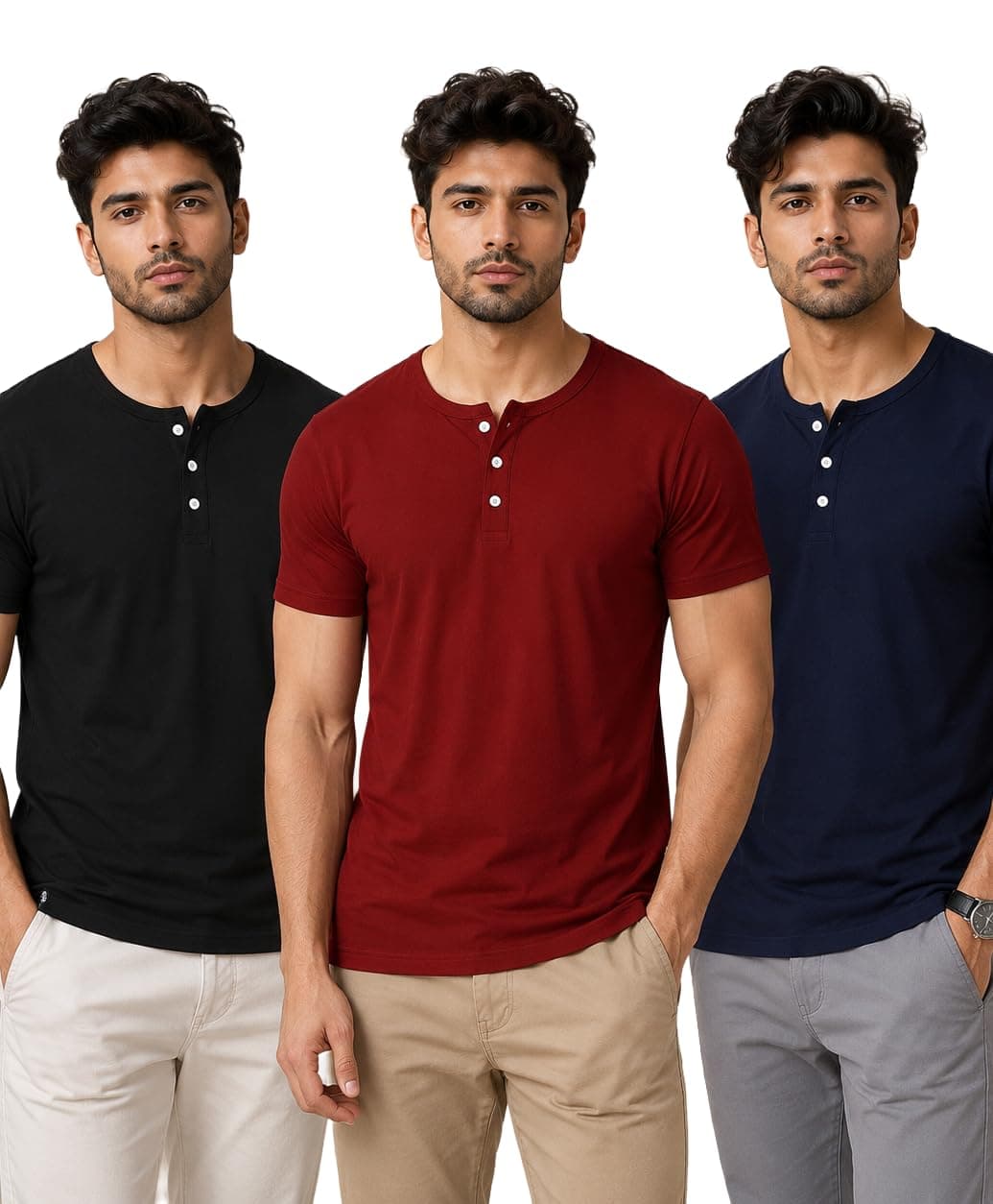 London Hills T Shirt for Man | Men Henley Neck Tshirts | Tshirt Shirts Men | Gym T Shirts for Mens Workout T-Shirts for Man Cotton Stylish Henly Neck T Shirt Half Sleeve Regular Fit Solid Multicolour