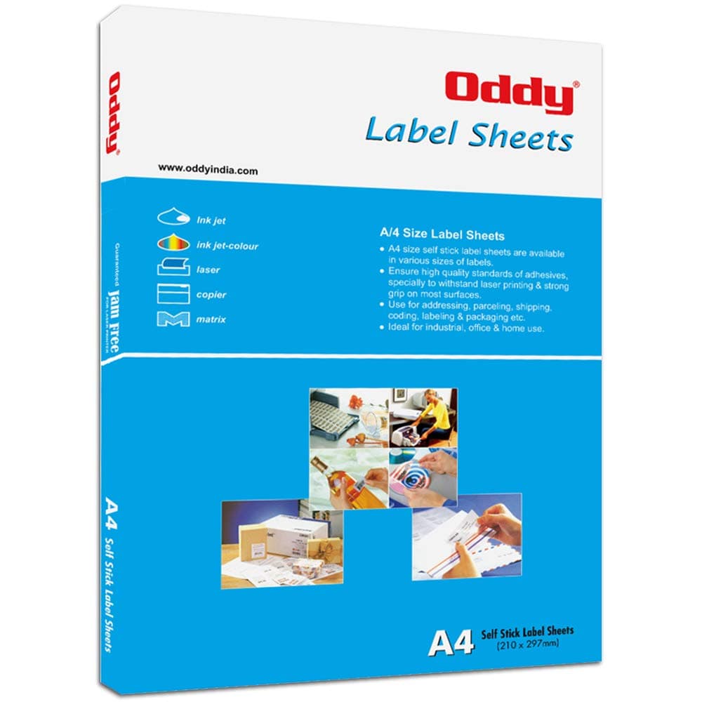 Oddy A4 Paper Label Stickers for Laser & Inkjet Printers | 56 Labels per Sheet - Pack of 100 Sheets | for Shipping, Address, Folders, Industrial use