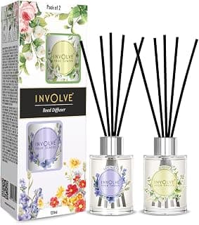 Involve Pura - Reed Diffuser Set (Pack of 2) - English Lavender & Irish Jasmine - 120 ml | Oil Diffuser with Free 10 Reed Sticks | Room Freshener for Home, Bedroom, Living Room & Office | Gifts Set