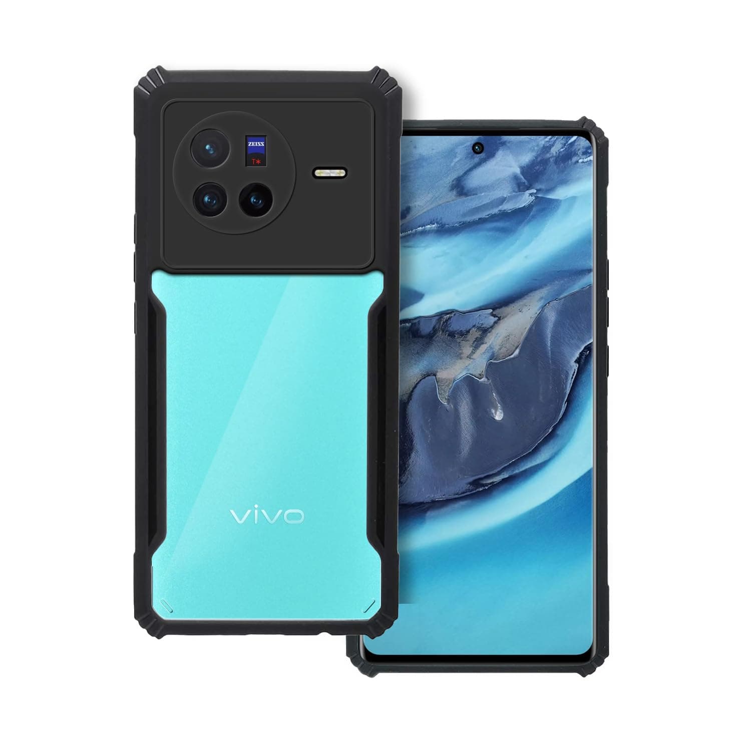 Amazon Brand - Solimo 360 Degree Protection Black Border Back Cover for Vivo X80 - Black