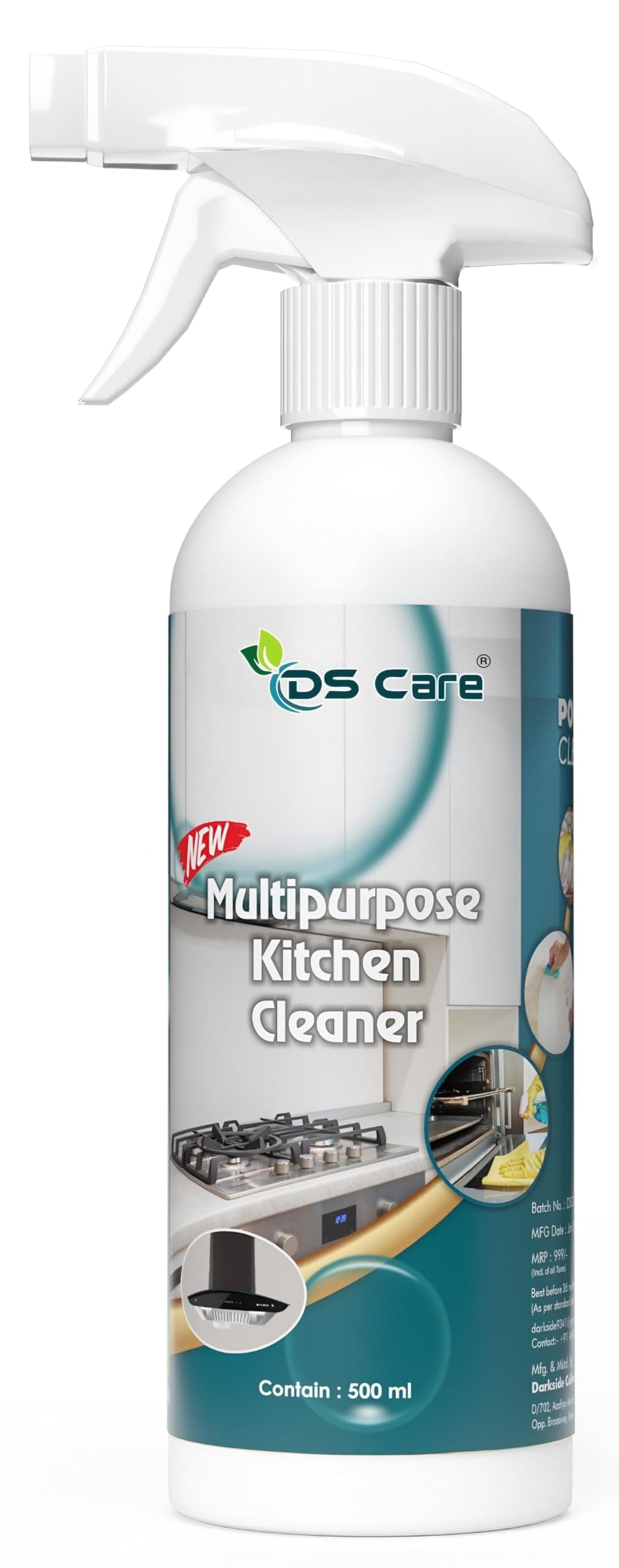 DS CARE Multipurpose Kitchen Cleaner, Heavy-Duty Degreaser Spray for Removing Grease, Soot and Residue, Non-Toxic Formula, Safe for All Surfaces, 500 ml by UNIDSC