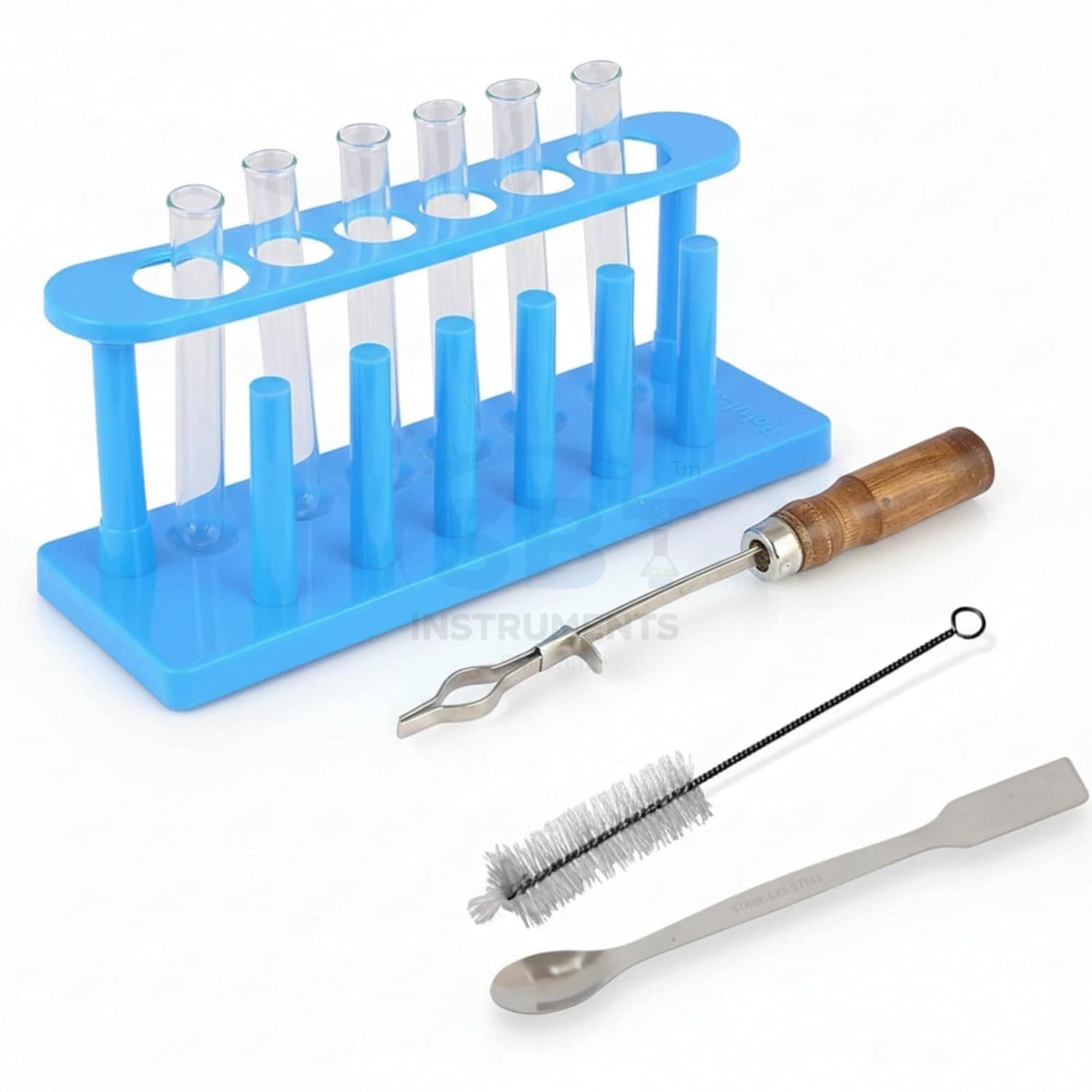 SBT Instruments 11 Items Chemistry Lab Kit | Borosilicate Glass Test Tubes Set with Stand, Holder, Brush, Dropper & Spatula for Science Experiments
