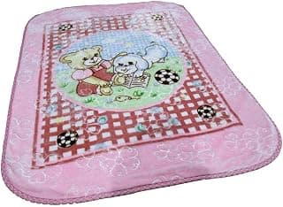 AVI Cute Bear & Dog Pink Baby Blanket | Soft Mink Fleece Nursery Throw | Warm & Gentle Infant Swaddle for New Born Baby to 3 Years Kids | Perfect for Nursery, Naptime, & Travel