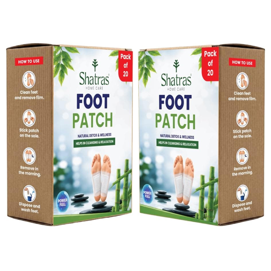 Shatras Herbal Foot Patch for Detox & Relaxation | Overnight Foot Pads for Tired Feet | Natural Ingredients for Sleep Aid, Pain Relief, Toxin Removal with Bamboo Vinegar Foot Patches with Adhesive Sheets-20 Pieces (PACK OF-2)