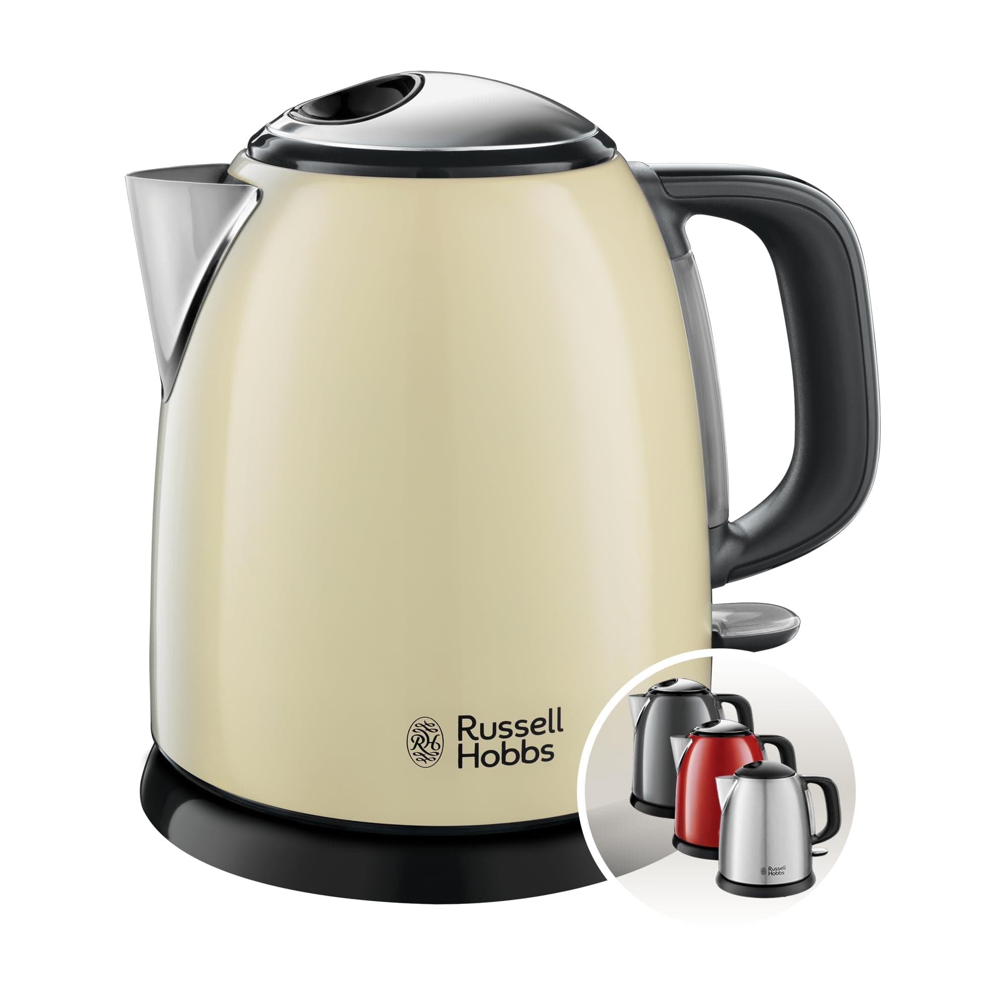 Russell Hobbs 1.0 L Colours+ Kettle | Stainless Steel 2400 W, Cream | Quick Boil Function, Removable Limescale Filter, External Water Level Indicator, Small Travel Kettle | 24994-70