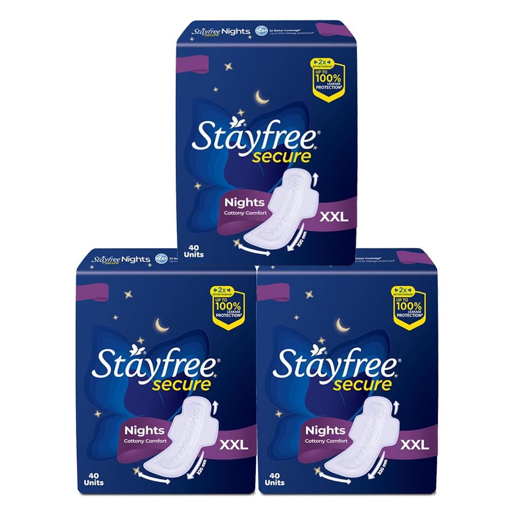 Stayfree Secure Nights Sanitary Pads for Women 40s (Buy 2 Get 1 Free) (120 pads)