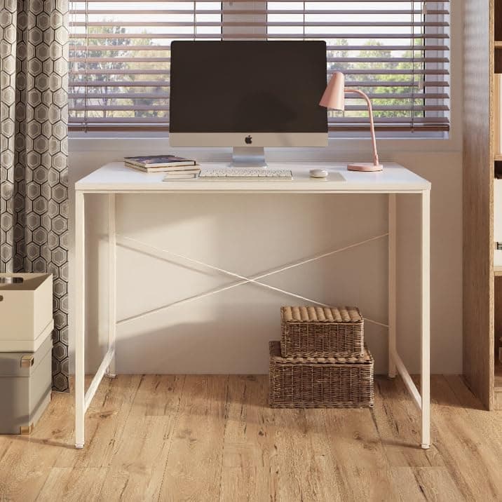 FURLAY Slate Office Desk and Study Table | Century Engineered Wood Desk for Adults & Students | 1 Year Warranty | DIY (White & White, 100 x 60 cm)