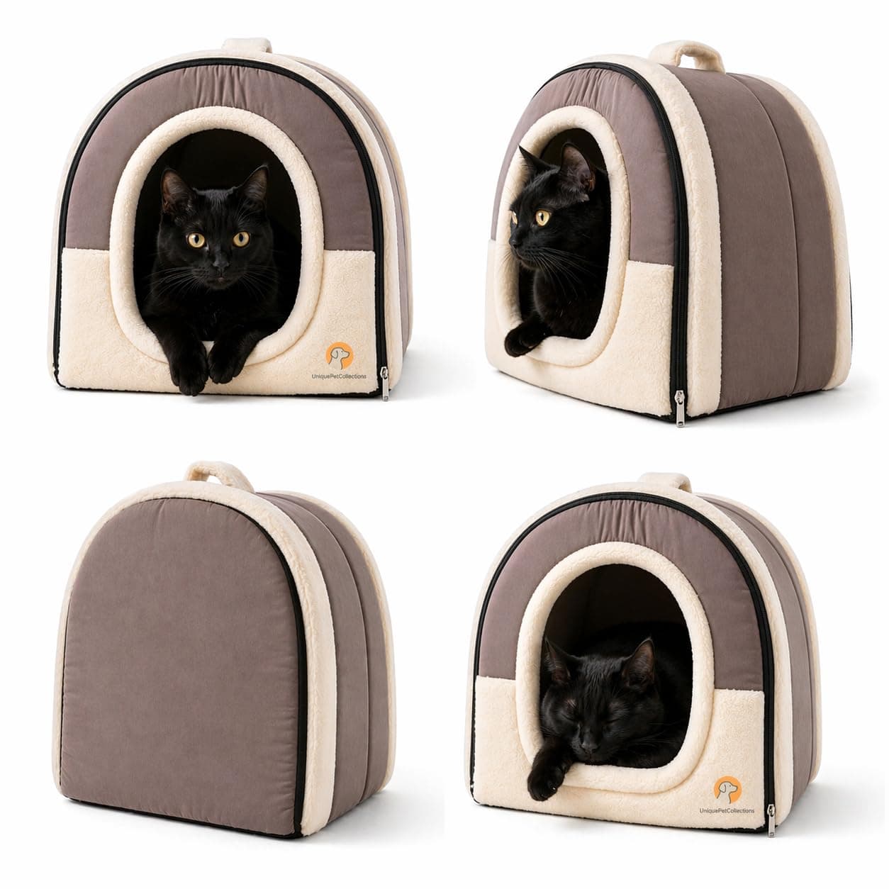 UNIQUE PET COLLECTION Portable Foldable Pet Bed for Cats & Small Dogs | Removable Washable Cover | Soft Plush Cushion | Lightweight Travel Friendly Design (S)