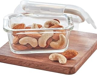Borosil Klip N Store Microwave & Oven Safe, Glass Storage Container, 120 ml Rectangle, With Air Tight Lid, Transparent, Standard (IYRTHLS0150EC)