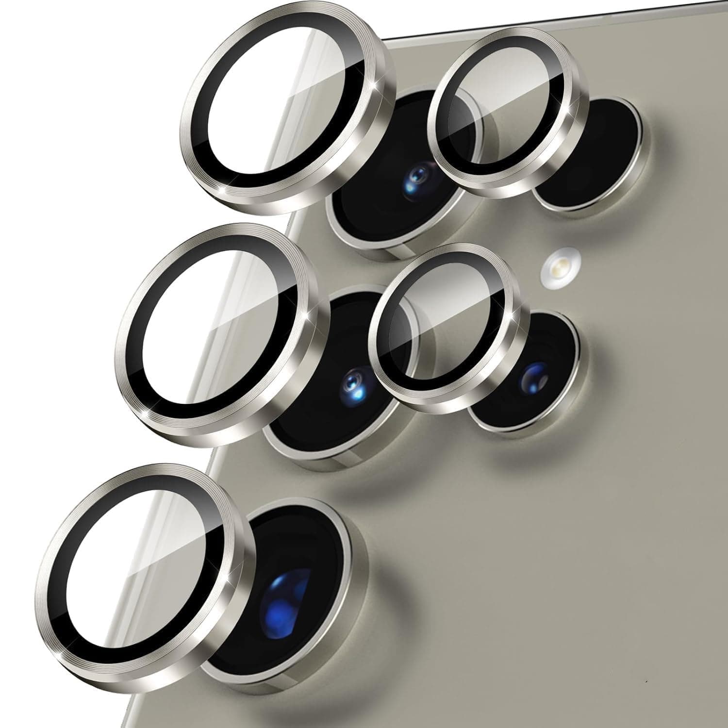 Amazon Brand - Solimo Camera Glass Lens Protector Ring For Samsung Galaxy S24 Ultra 5G Case Friendly with Edge-To-Edge Protector Coverage and Easy Installation(Titanium Grey)