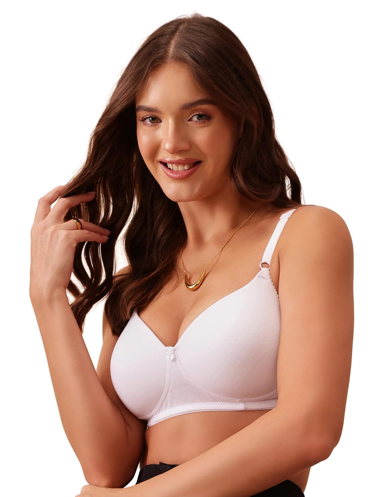 Clovia Women's Cotton Rich Solid Padded Full Cup Wire Free T-Shirt Bra - White