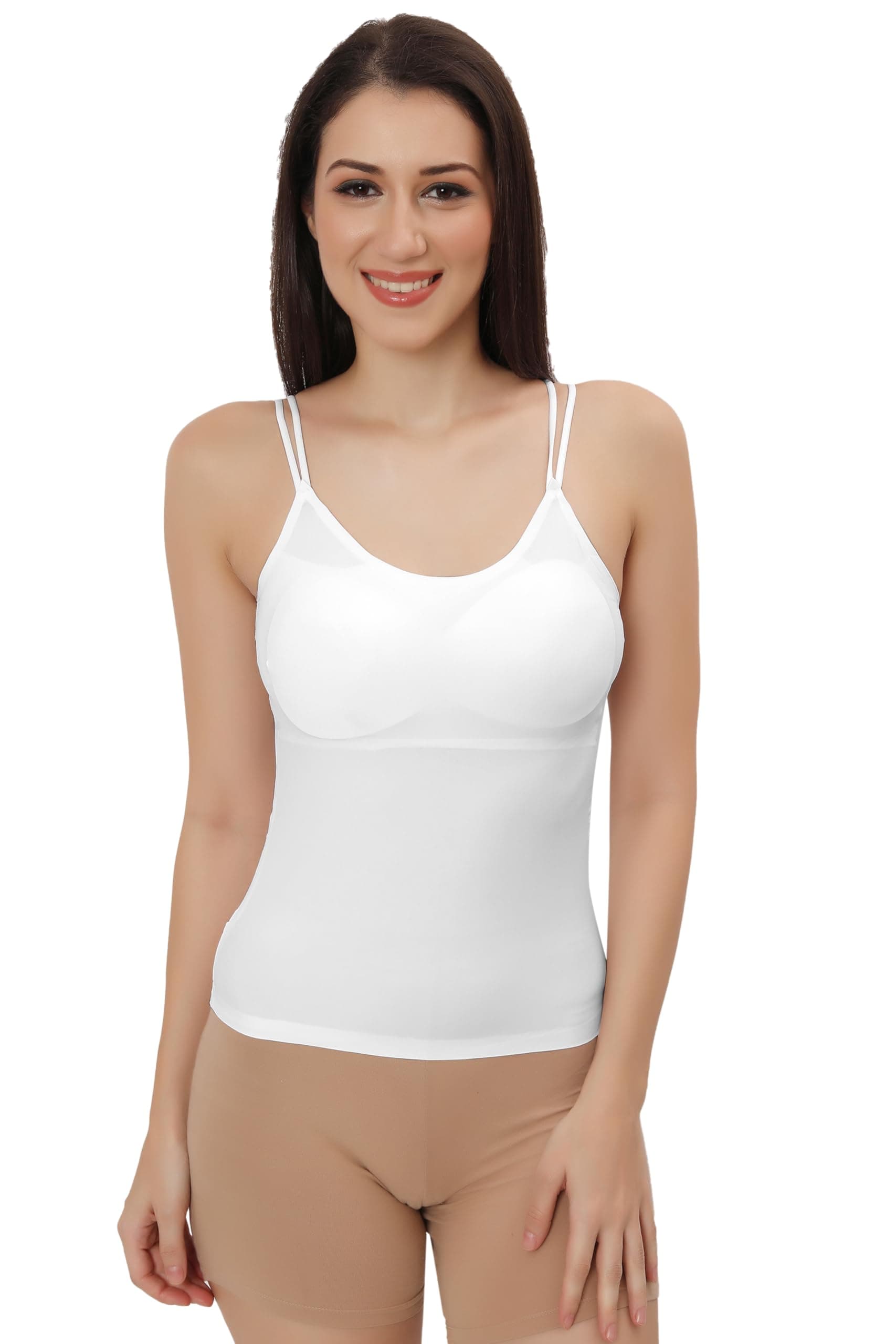 Fabluk® Silk Smooth Full Camisole/Spaghetti- Padded, Wire-Free, Quick Dry, Body Fit Design, Comfy & Flexible in Many Colours (Free Size)