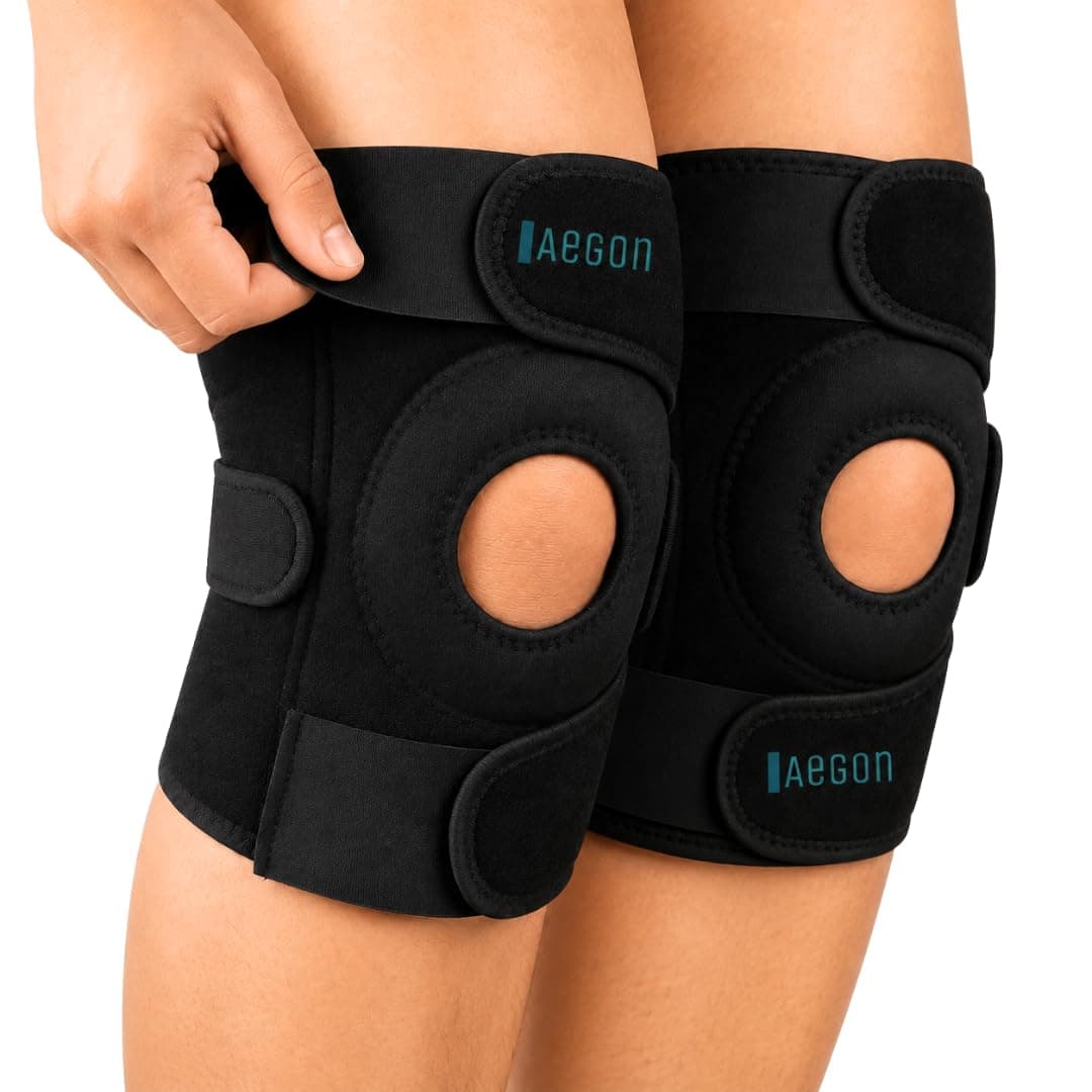 AEGON Premium Open Patella Knee Support Brace for Men & Women | Adjustable Compression Knee Cap for Gym, Running & Sports | Breathable Knee Support for Joint Pain, Arthritis & Injury Recovery | Free Size (Pair)