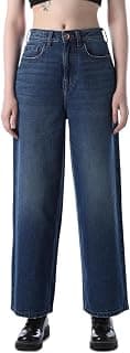 ONLY Women's Solid Wide Leg High Rise Black Jeans