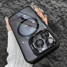 LuxuryKase Clear Case Compatible with MagSafe for iPhone 15 Pro Max | Shockproof Transparent Cover with Camera Lens Protection | Metal Ring Stand & Wireless Charging Support - Black