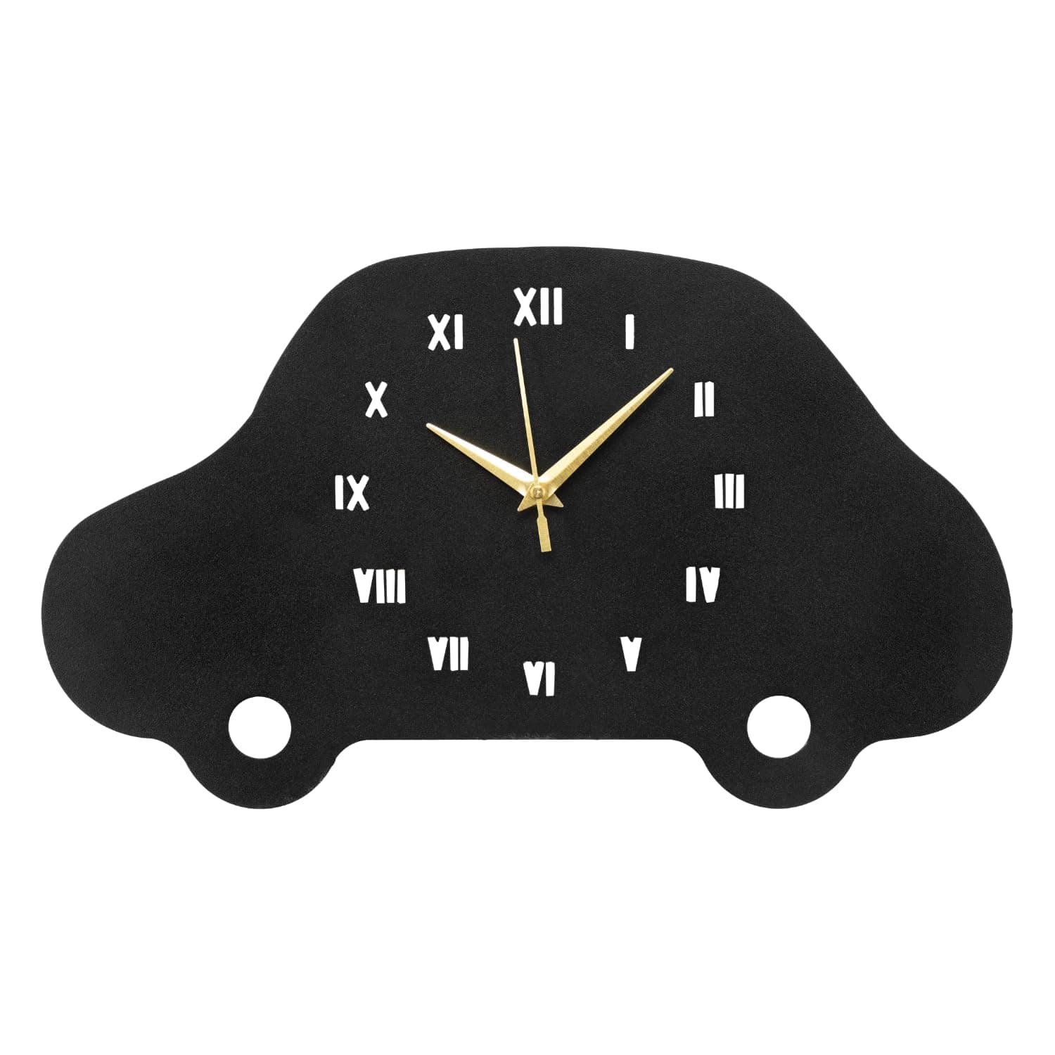RAP CREATION Car Shape Metallic Analog Wall Clock for Living Room, Bedroom, Kids Room & Hall | Stylish Latest Home Decor Wall Clock | Battery Operated, Modern Design | Black Color | 38 x 22 CM