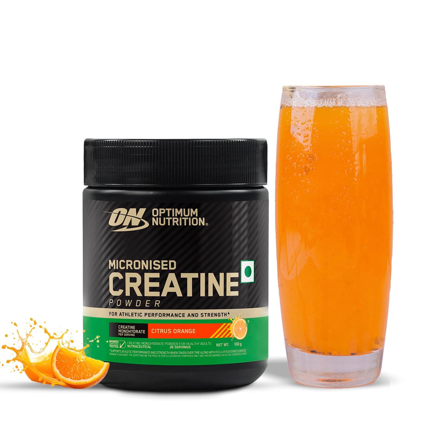 Optimum Nutrition (ON) Micronized Creatine Powder - 100 Gram, 26 Serves, Citrus Orange, 3g of 100% Micronised Creatine Monohydrate per serve, Supports Athletic Performance & Strength