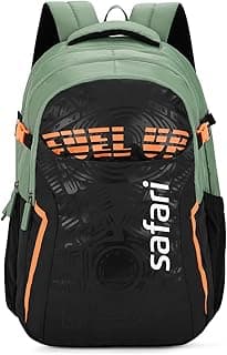 Safari Verge 2 37L Casual Printed Backpack, School Bag for Boys and Girls, Travel Bag for Men and Women, 3 Compartments, Raincover, Armour Base, Organiser, Bottle Holder, Front Pocket, Sage