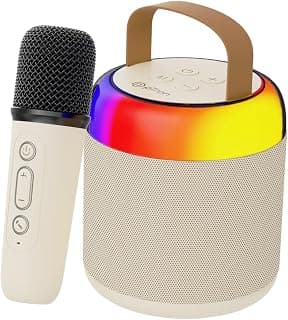 pTron Newly Launched Fusion Bliss 16W Bluetooth Speaker with Wireless Karaoke Mic, 6H Playtime, Vibrant RGB Lights, Voice Effects,Multi-Play Modes BT5.3/TF Card & Type-C Charging Port (Light Cream)