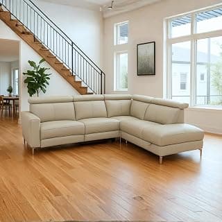 Royaloak Rome Italian Half Leather Sectional Sofa with Right Lounger & Power Recliner | Genuine Leather Upholstery with Plush Foam Cushions | Adjustable Headrests, Built-in Storage & Sleek Metal Legs