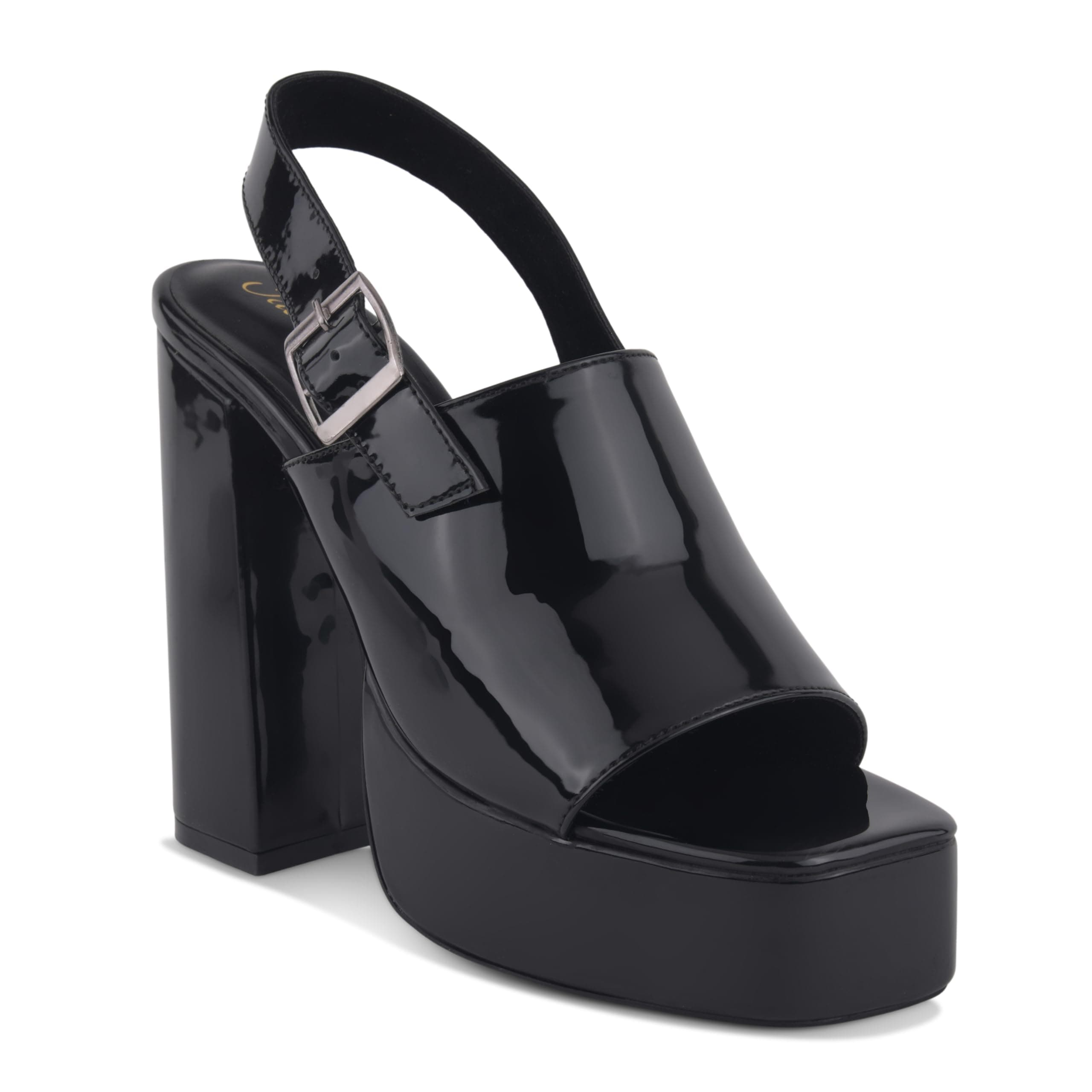 Padchin Women's Patent Leather Finish Slingback Block Heel Sandals | Open Toe Platform Block Heel Stylish Occasion & Festive Heels