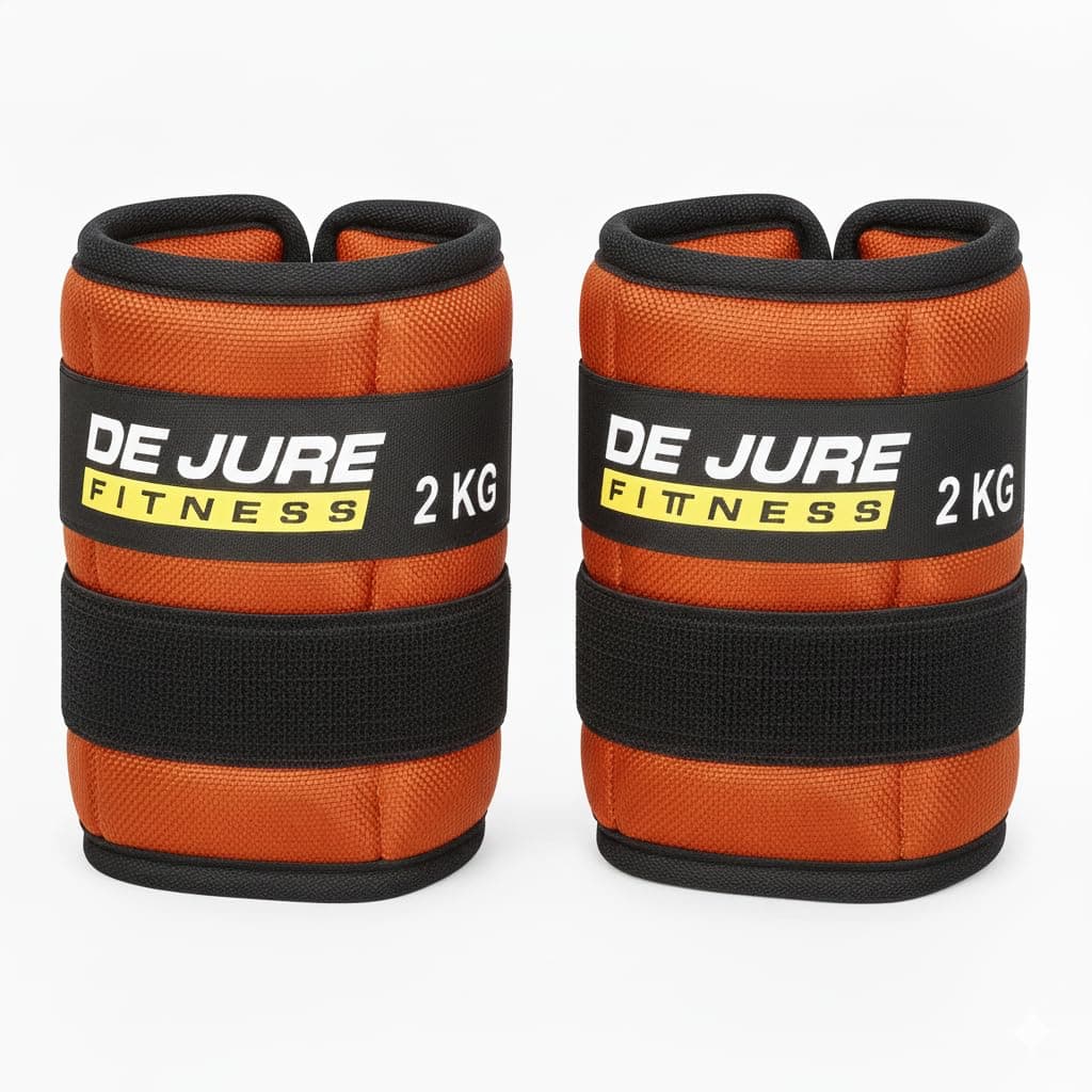 DE JURE FITNESS Ankle & Wrist Weight Set 2KG Pair (2kg x 2 = 4kg) Adjustable Strap, Premium Cushioned Polyester, Strength Training & Workout Weights for Men & Women – Orange