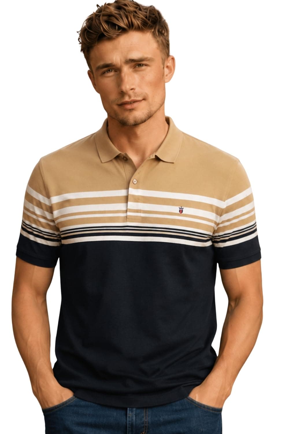 Louis Philippe Men's Slim Fit Striper Design Aesthetic Solid Pique Half Sleeve Polo Tshirt with Stretch